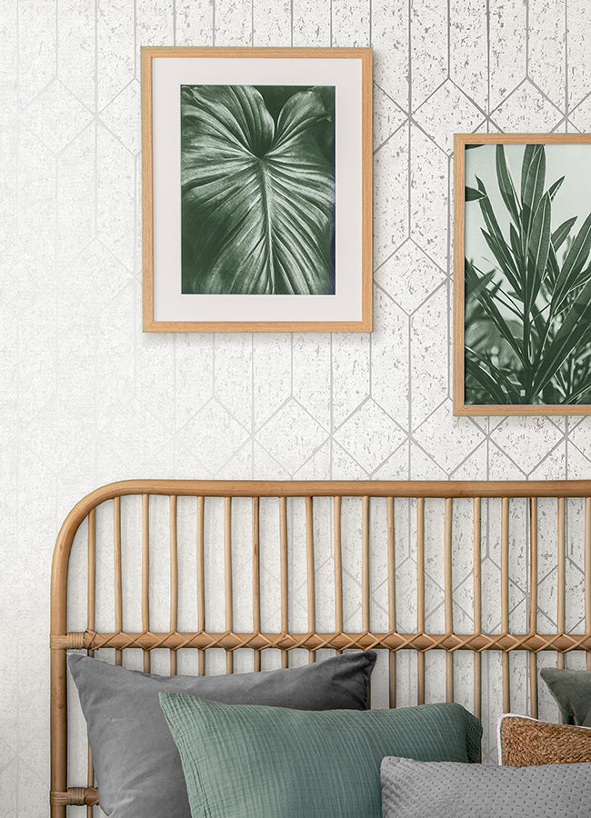 Hayden White Concrete Trellis Wallpaper - Brewster Wallcovering