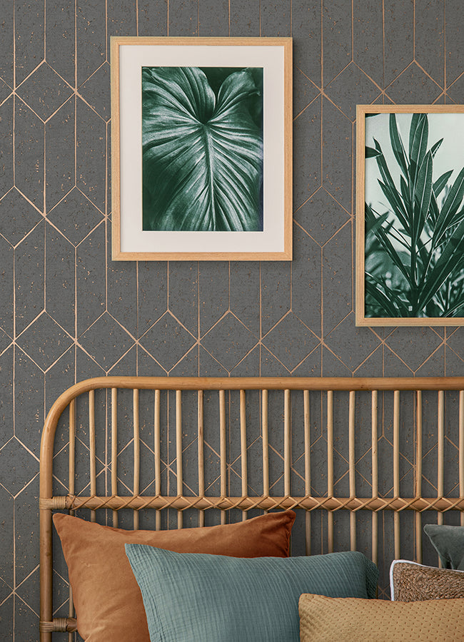 Hayden Charcoal Concrete Trellis Wallpaper - Brewster Wallcovering