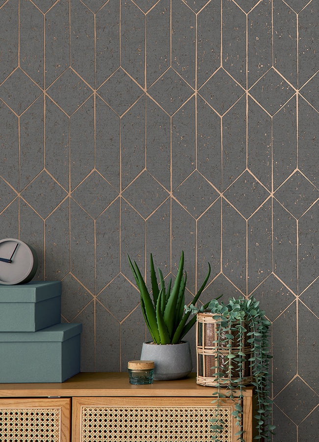 Hayden Charcoal Concrete Trellis Wallpaper - Brewster Wallcovering