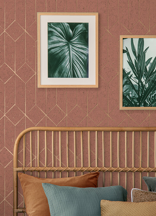 Hayden Raspberry Concrete Trellis Wallpaper - Brewster Wallcovering