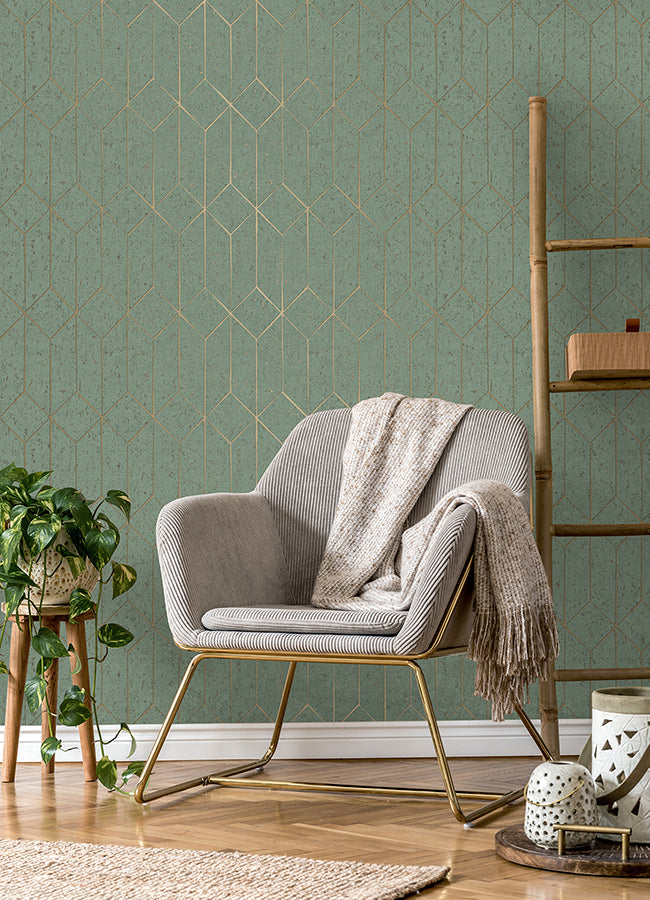 Hayden Mint Concrete Trellis Wallpaper - Brewster Wallcovering