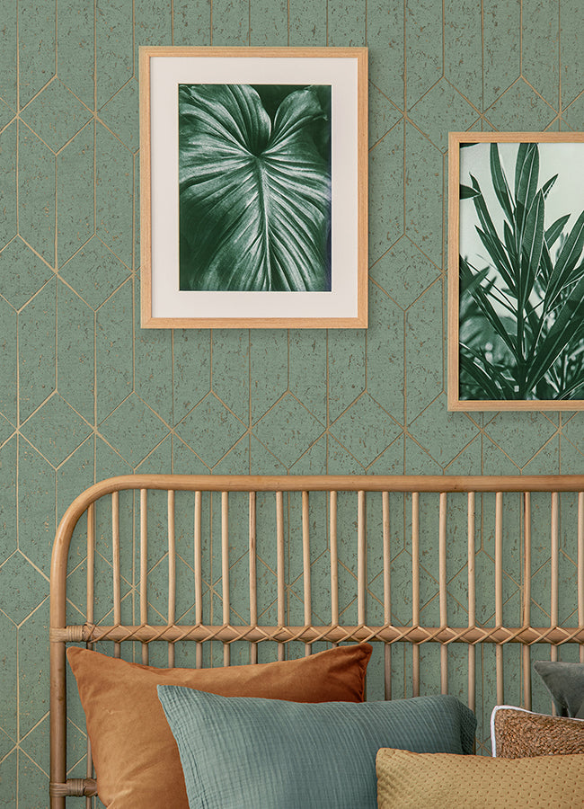 Hayden Mint Concrete Trellis Wallpaper - Brewster Wallcovering