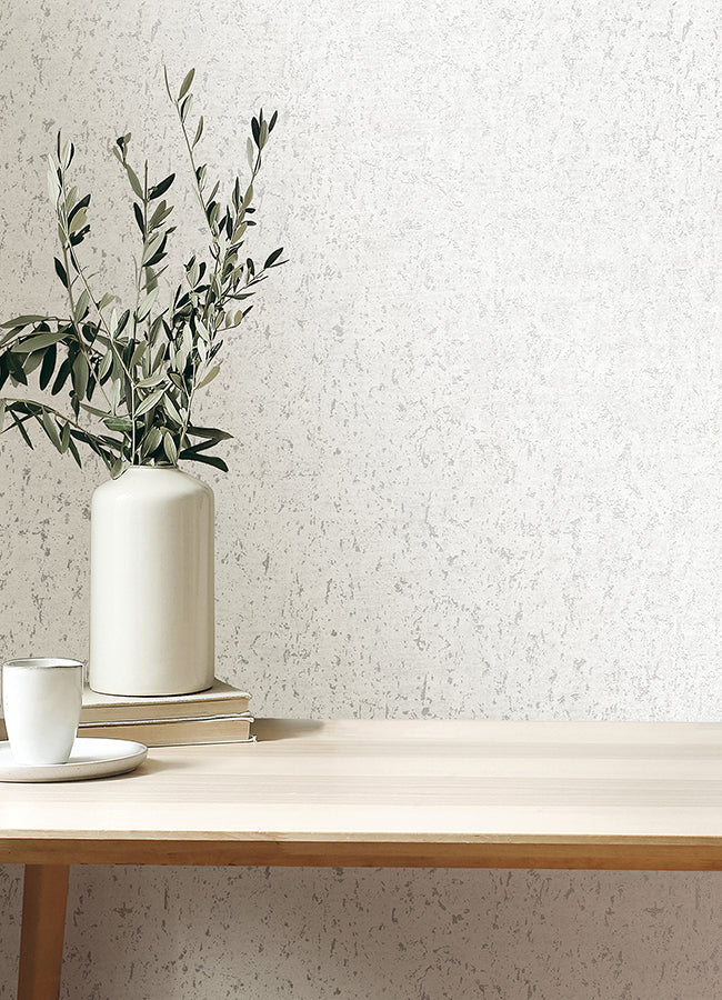 Callie White Concrete Wallpaper - Brewster Wallcovering