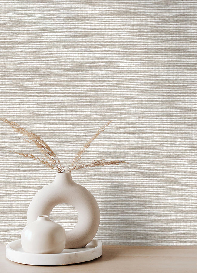 Alton Light Grey Faux Grasscloth Wallpaper - Brewster Wallcovering