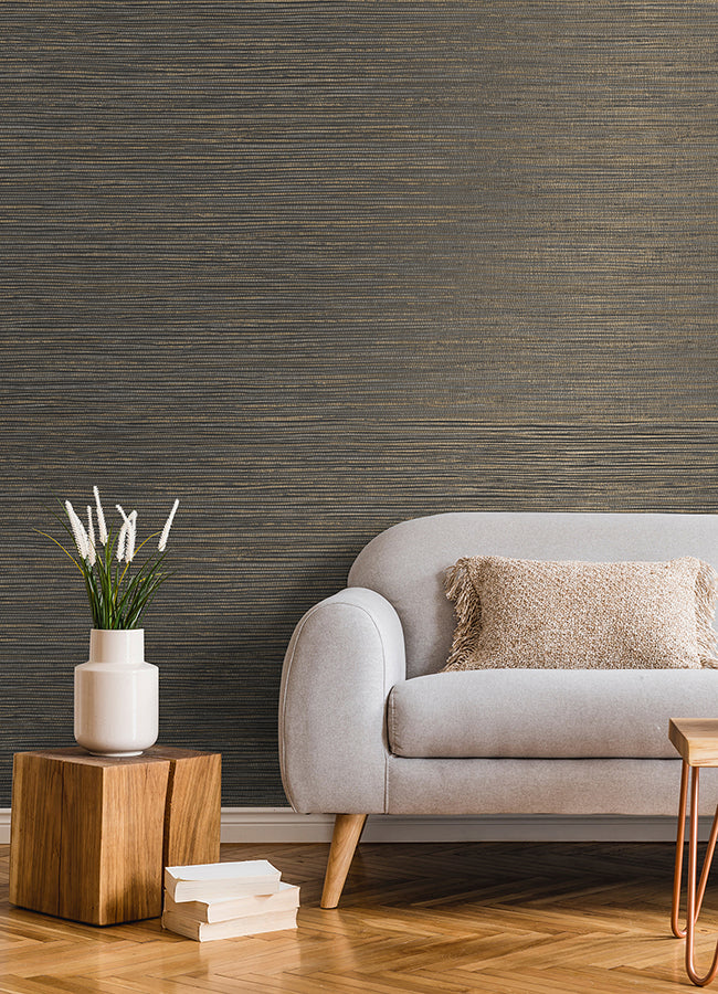 Alton Black Faux Grasscloth Wallpaper  | Brewster Wallcovering - The WorkRm