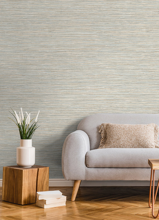 Alton Light Blue Faux Grasscloth Wallpaper - Brewster Wallcovering