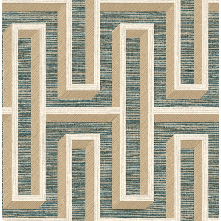 Brewster Wallcovering-Henley Teal Geometric Grasscloth Wallpaper