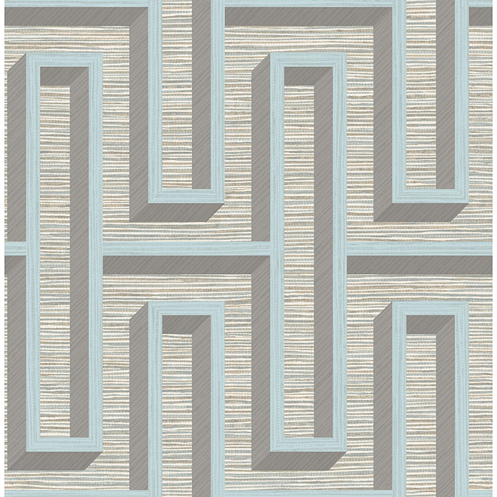 Brewster Wallcovering-Henley Light Blue Geometric Grasscloth Wallpaper