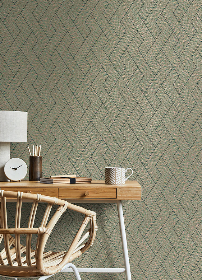 Ember Copper Geometric Basketweave Wallpaper - Brewster Wallcovering