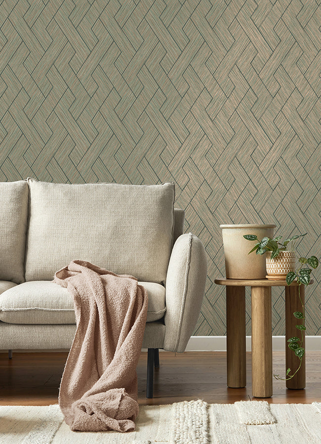 Ember Copper Geometric Basketweave Wallpaper  | Brewster Wallcovering - The WorkRm