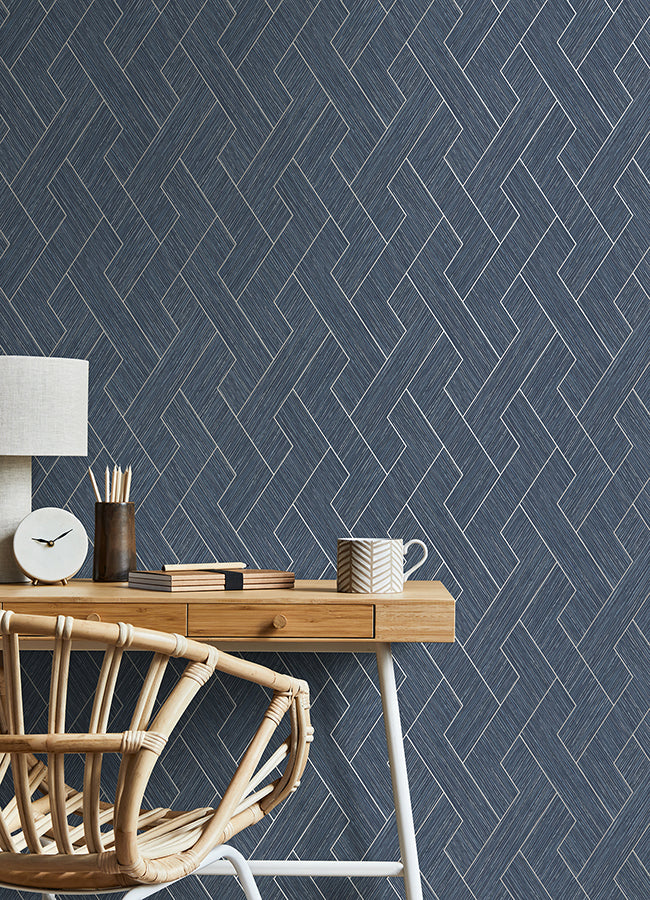 Ember Indigo Geometric Basketweave Wallpaper  | Brewster Wallcovering - The WorkRm