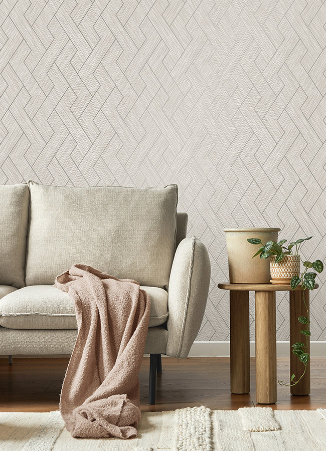 Ember Light Grey Geometric Basketweave Wallpaper  | Brewster Wallcovering - The WorkRm