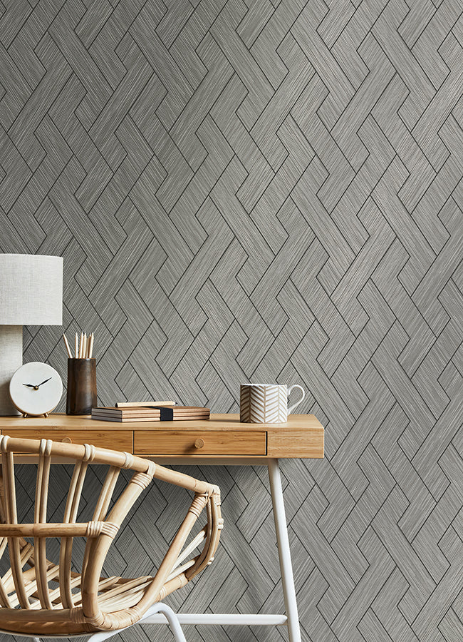 Ember Grey Geometric Basketweave Wallpaper  | Brewster Wallcovering - The WorkRm