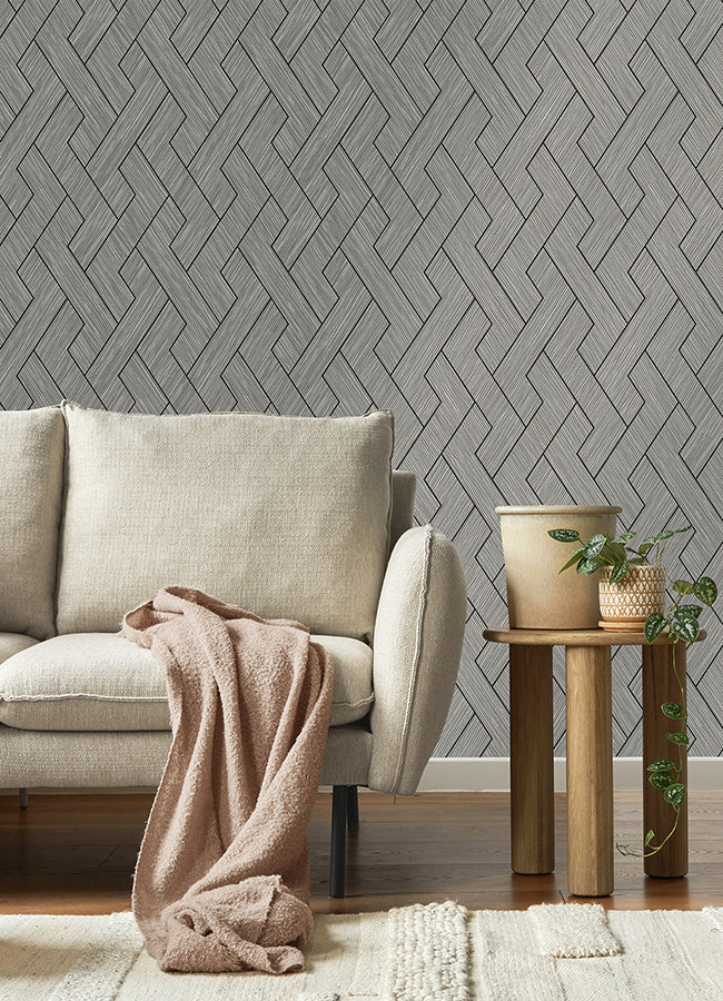 Ember Grey Geometric Basketweave Wallpaper  | Brewster Wallcovering - The WorkRm