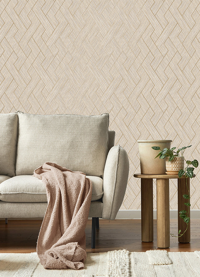 Ember Taupe Geometric Basketweave Wallpaper  | Brewster Wallcovering - The WorkRm