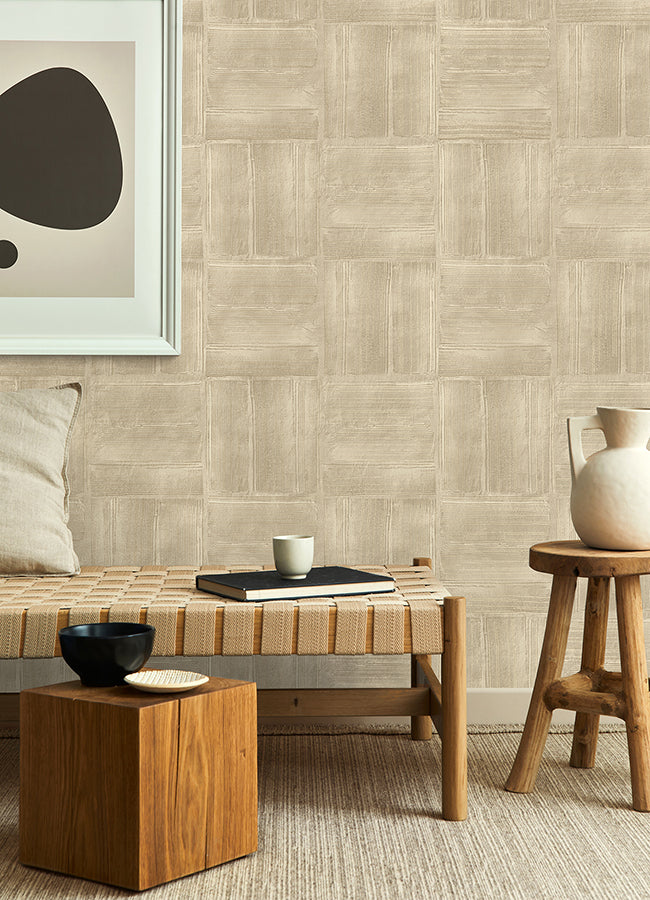 Jasper Neutral Block Texture Wallpaper - Brewster Wallcovering