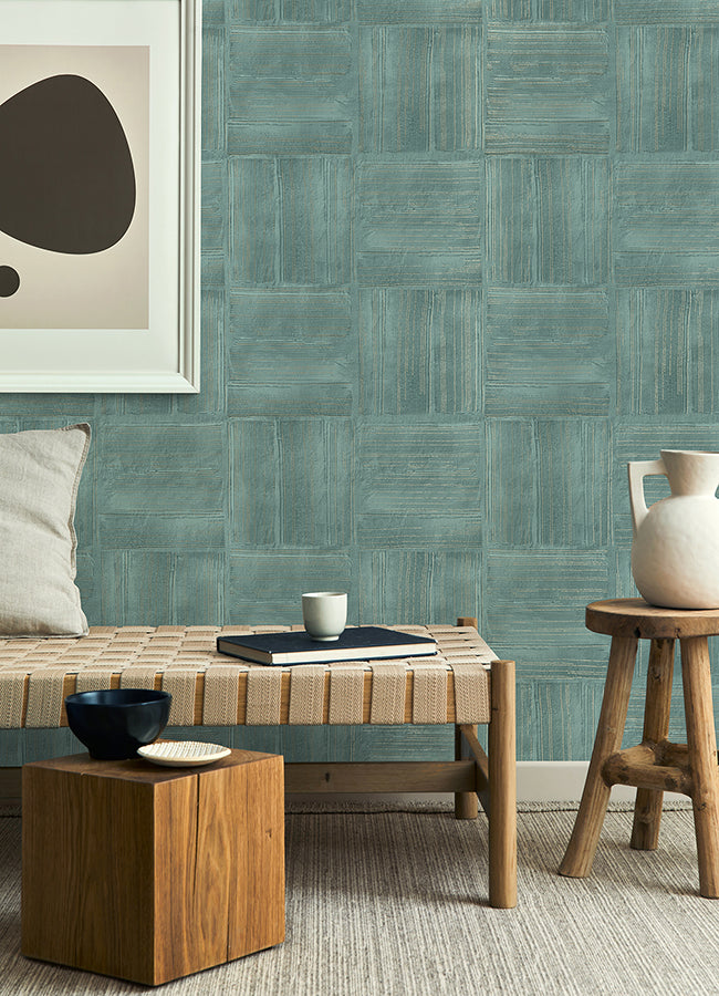 Jasper Teal Block Texture Wallpaper  | Brewster Wallcovering - The WorkRm