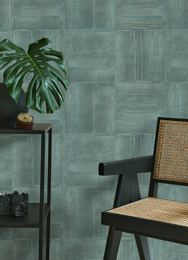 Jasper Teal Block Texture Wallpaper - Brewster Wallcovering