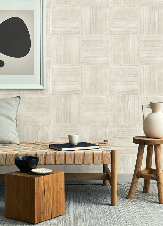 Jasper Ivory Block Texture Wallpaper - Brewster Wallcovering