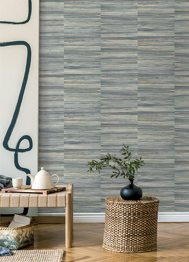 Rowan Blue Faux Grasscloth Wallpaper - Brewster Wallcovering