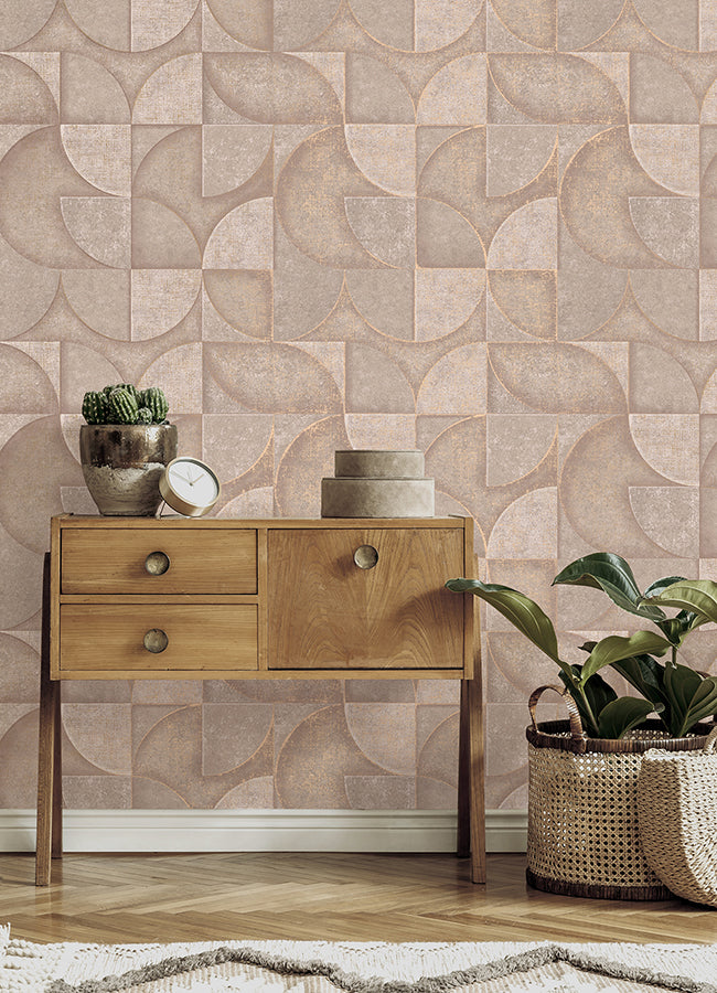 Addison Blush Retro Geo Wallpaper - Brewster Wallcovering