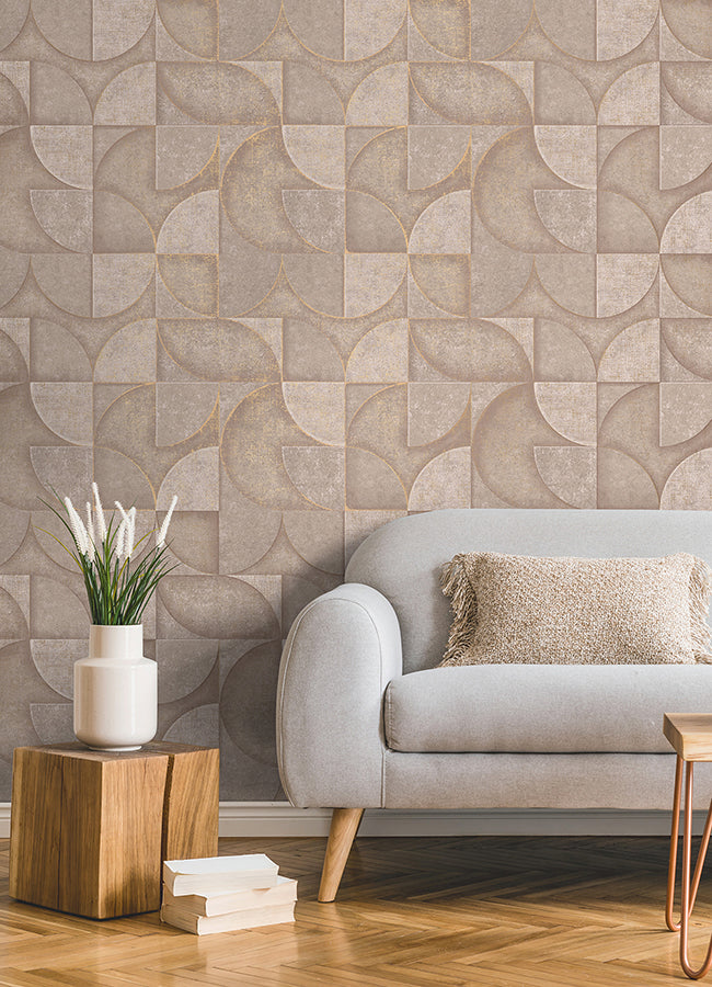 Addison Blush Retro Geo Wallpaper - Brewster Wallcovering