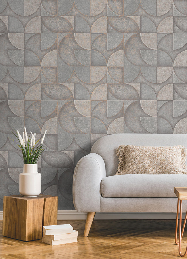 Addison Grey Retro Geo Wallpaper - Brewster Wallcovering