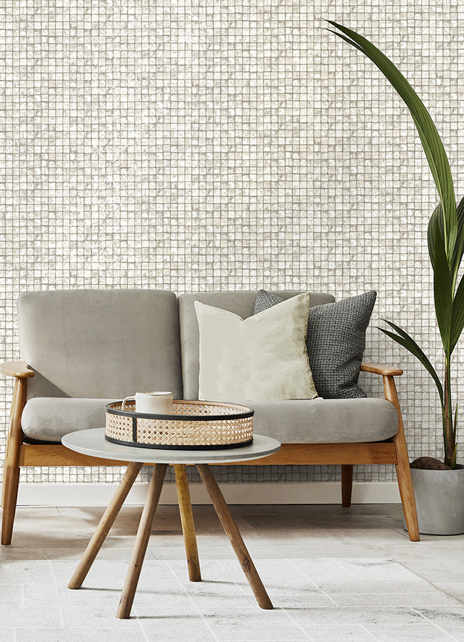 Kingsley Off-White Tiled Wallpaper - Brewster Wallcovering