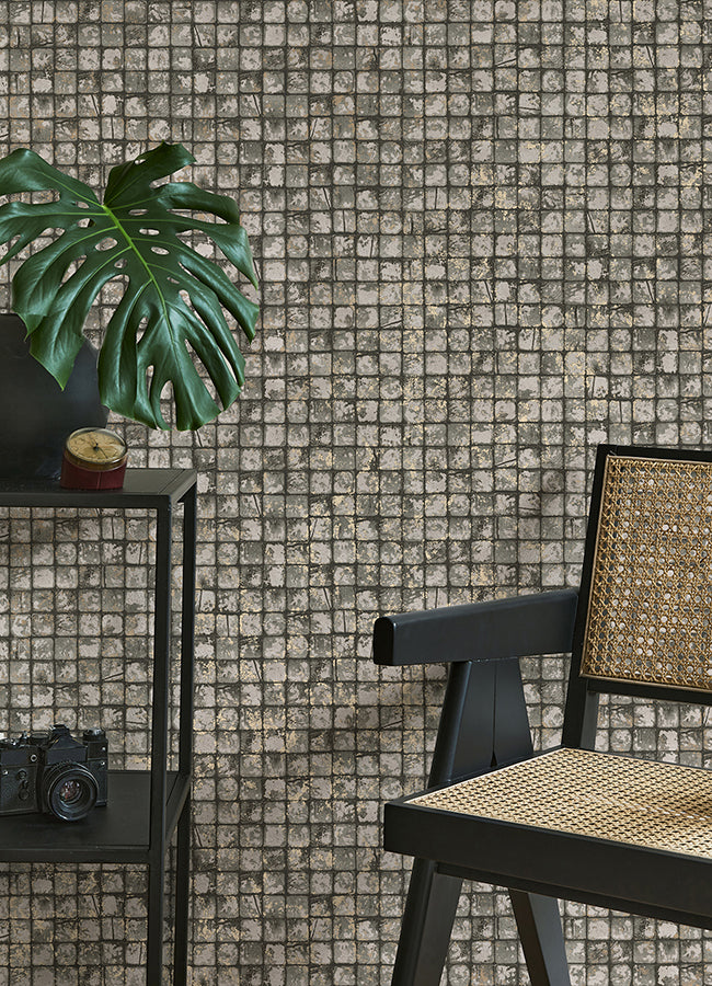 Kingsley Grey Tiled Wallpaper - Brewster Wallcovering