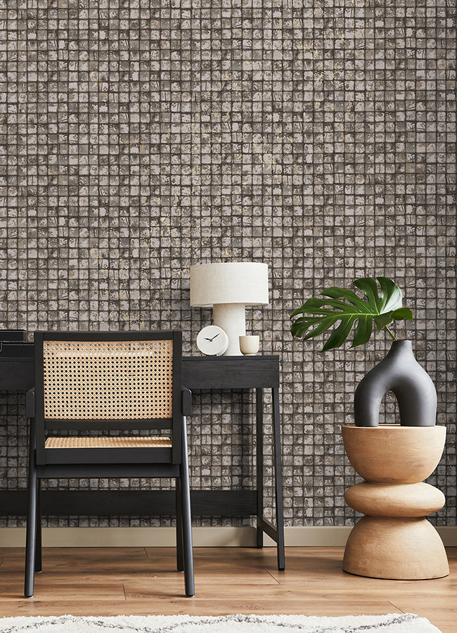 Kingsley Grey Tiled Wallpaper - Brewster Wallcovering