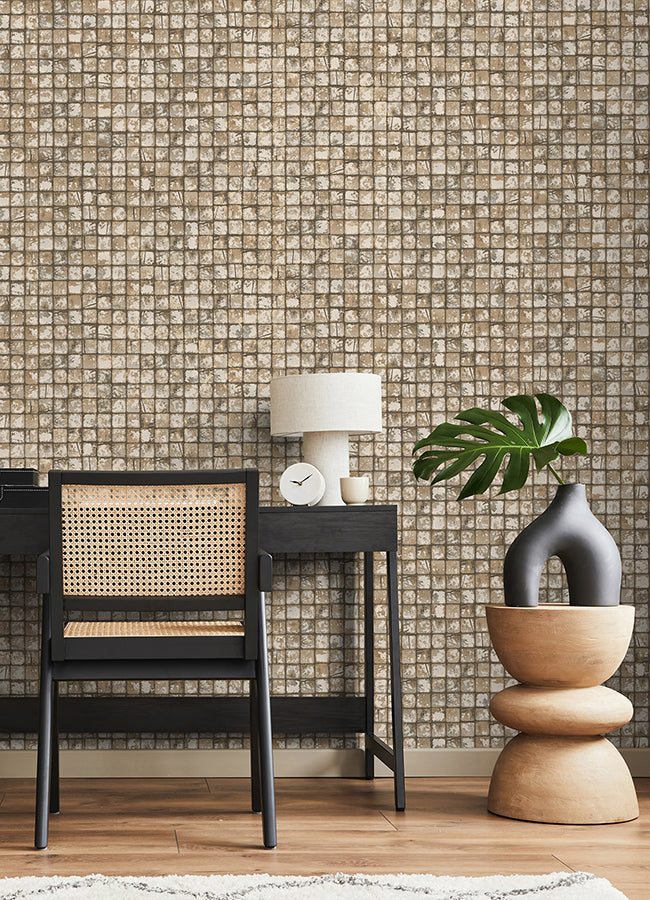 Kingsley Neutral Tiled Wallpaper  | Brewster Wallcovering - The WorkRm