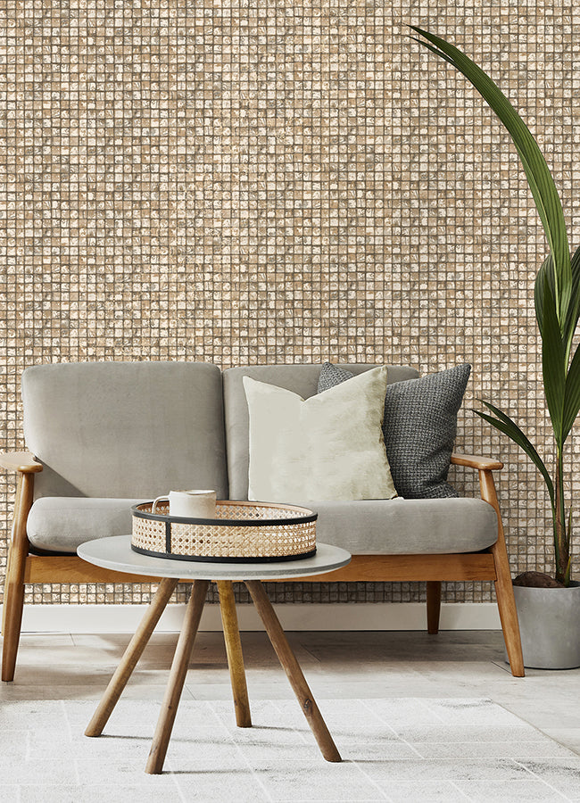 Kingsley Neutral Tiled Wallpaper - Brewster Wallcovering