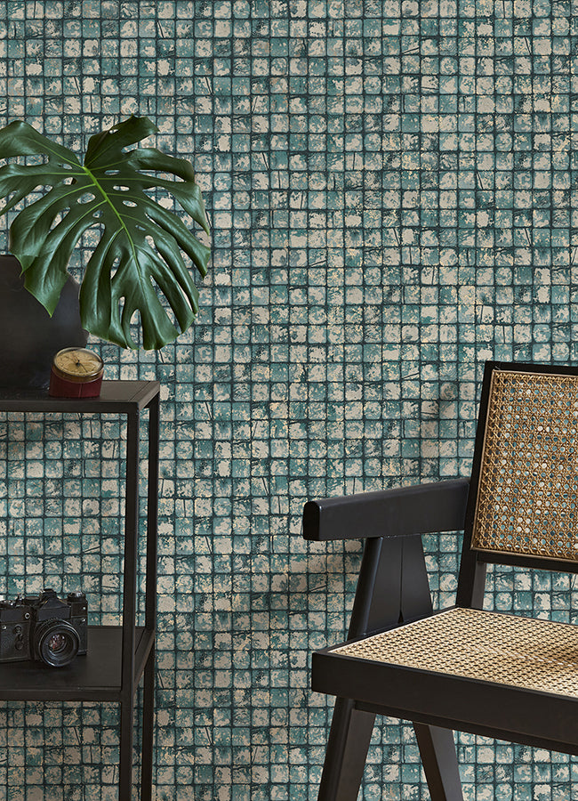 Kingsley Blue Tiled Wallpaper  | Brewster Wallcovering - The WorkRm