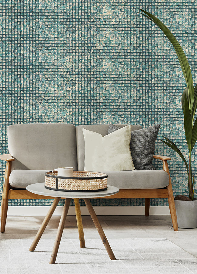 Kingsley Blue Tiled Wallpaper - Brewster Wallcovering