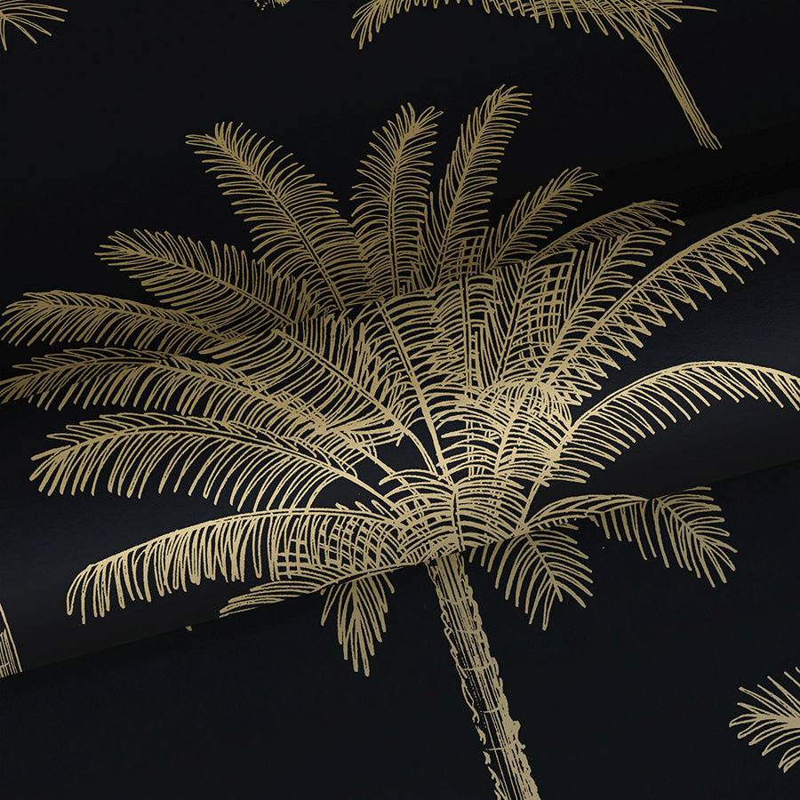 Taj Black Palm Trees Wallpaper - Brewster Wallcovering