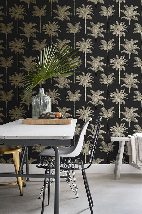 Taj Black Palm Trees Wallpaper  | Brewster Wallcovering - The WorkRm