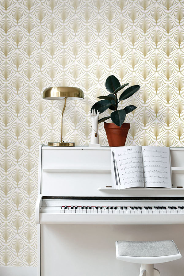 Lempicka White Art Deco Motif Wallpaper - Brewster Wallcovering