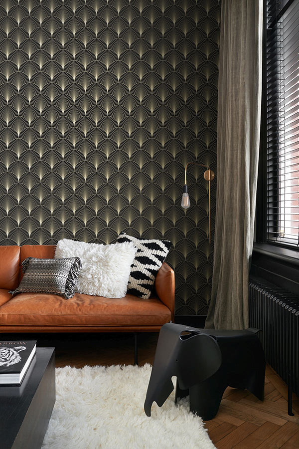 Lempicka Black Art Deco Motif Wallpaper - Brewster Wallcovering