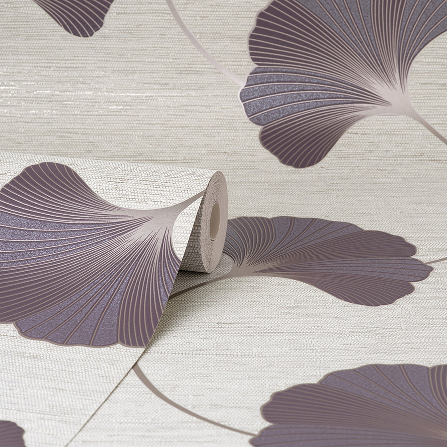 Miya Plum Ginkgo Wallpaper - Brewster Wallcovering