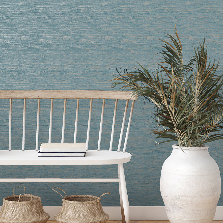 Mephi Teal Grasscloth Wallpaper - Brewster Wallcovering