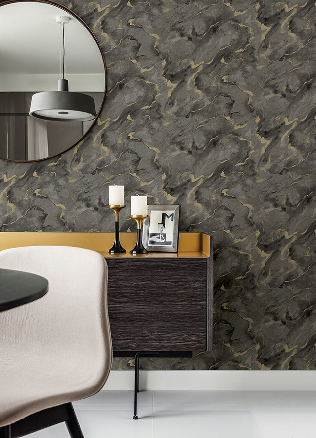 Silenus Charcoal Marbled Wallpaper  | Brewster Wallcovering
