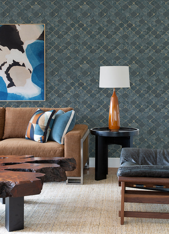 Pilak Blue Ogee Tile Wallpaper  | Brewster Wallcovering - The WorkRm