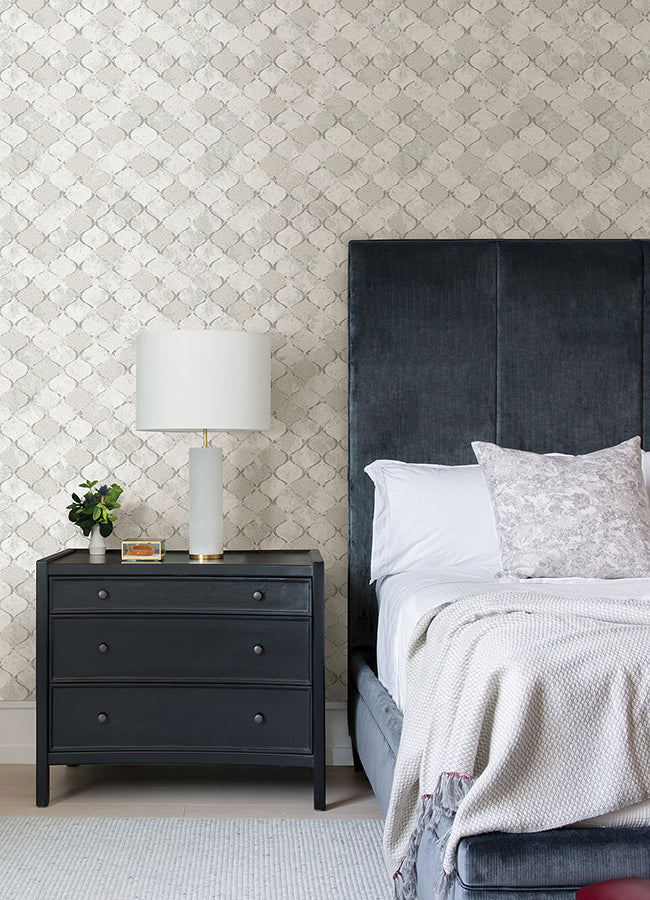 Pilak Silver Ogee Tile Wallpaper  | Brewster Wallcovering - The WorkRm