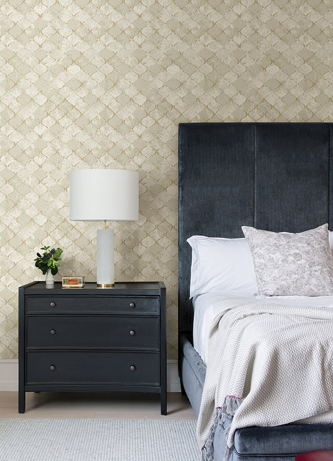 Pilak Gold Ogee Tile Wallpaper  | Brewster Wallcovering - The WorkRm