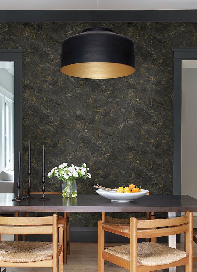 Meness Black Metallic Marbling Wallpaper  | Brewster Wallcovering - The WorkRm