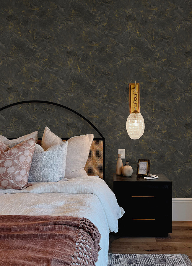 Meness Black Metallic Marbling Wallpaper  | Brewster Wallcovering - The WorkRm