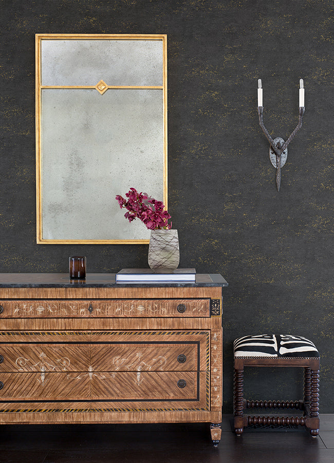 Elatha Charcoal Gilded Texture Wallpaper - Brewster Wallcovering