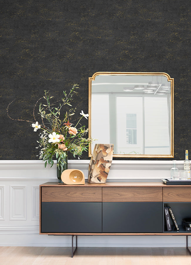 Elatha Charcoal Gilded Texture Wallpaper - Brewster Wallcovering