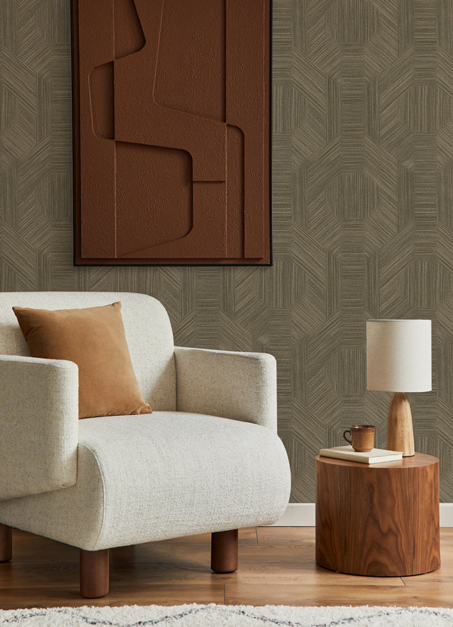 Ladon Brown Metallic Texture Wallpaper - Brewster Wallcovering