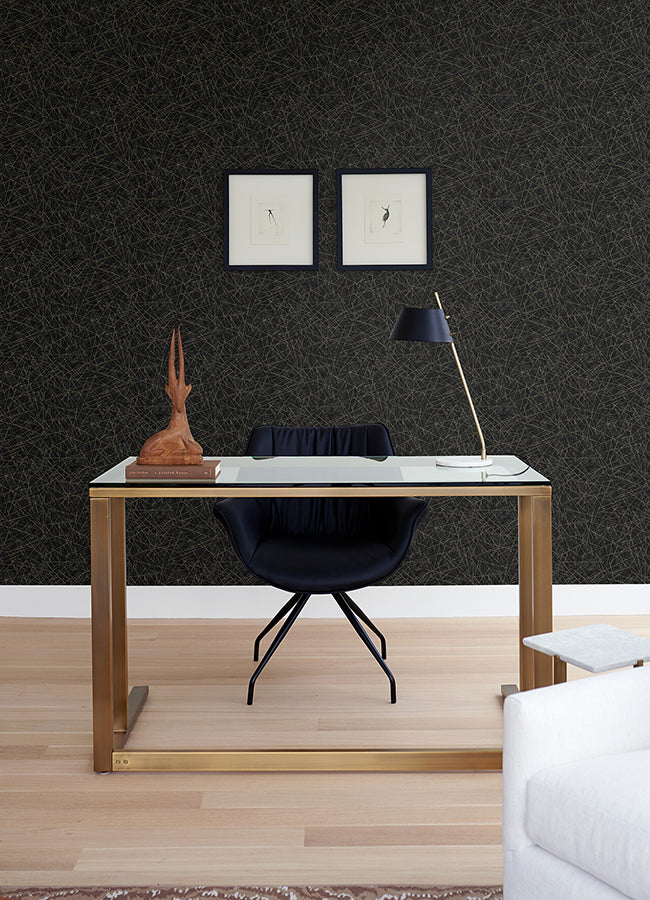 Bulan Black Abstract Lines Wallpaper  | Brewster Wallcovering - The WorkRm